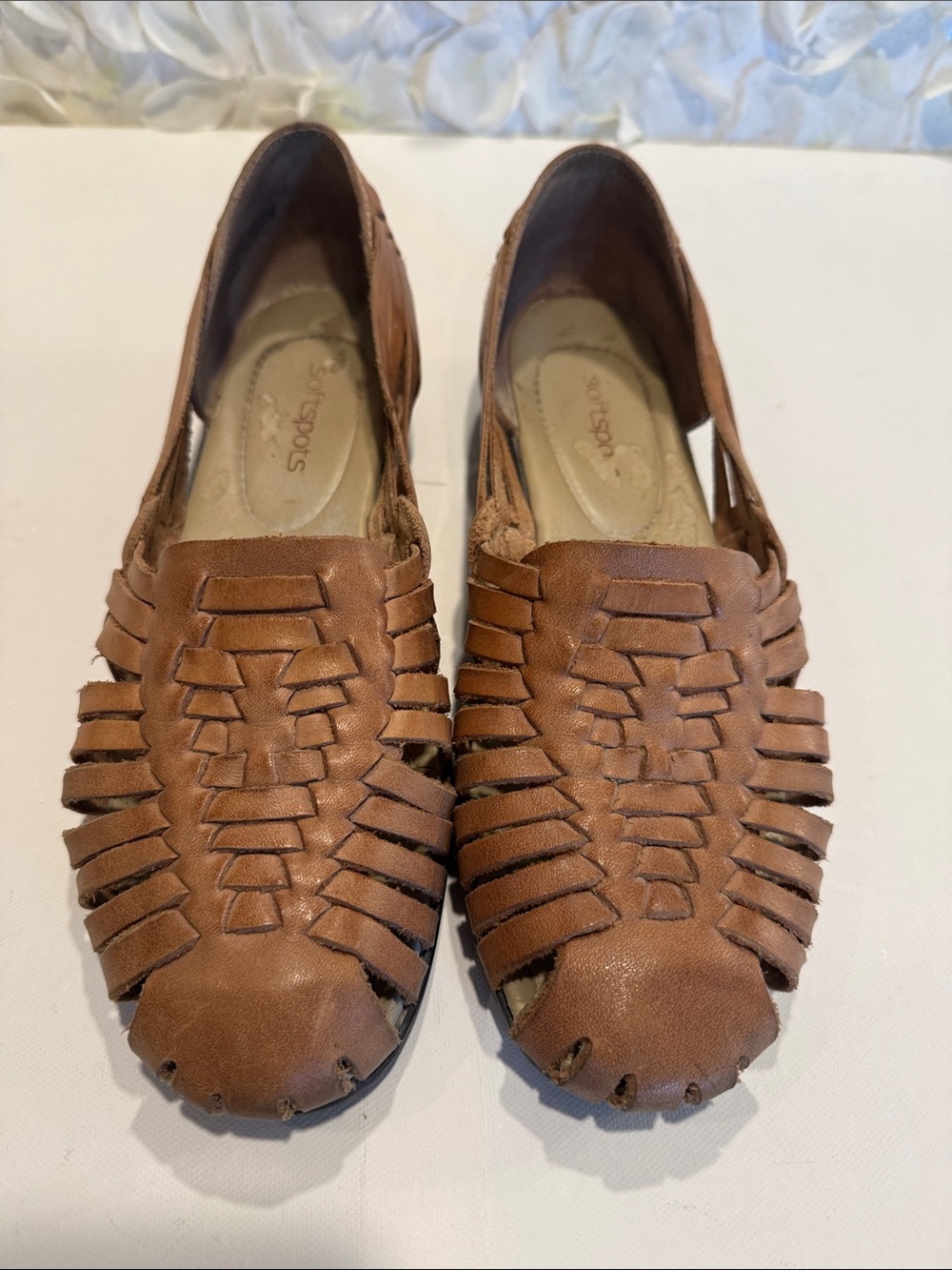 Softspots Brown Woven Leather Huarache Flats